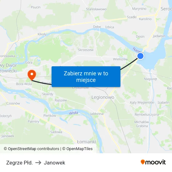 Zegrze Płd. to Janowek map