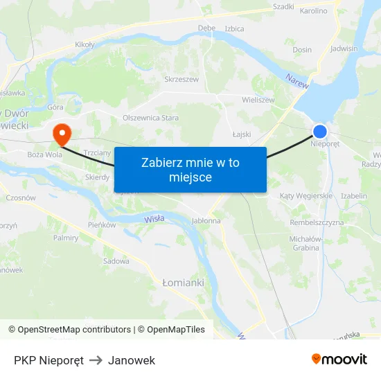 PKP Nieporęt to Janowek map