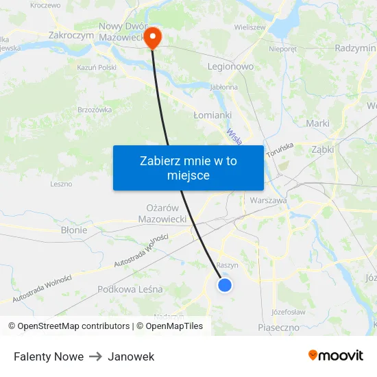 Falenty Nowe to Janowek map