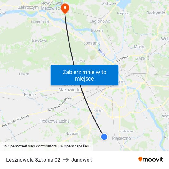 Lesznowola Szkolna to Janowek map