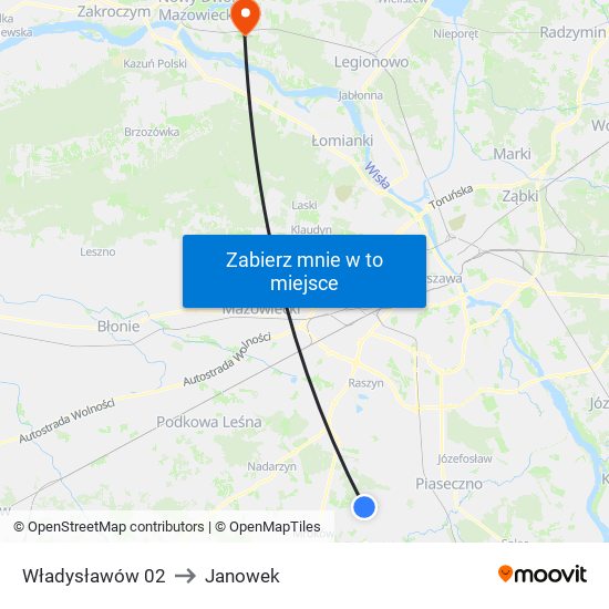 Władysławów to Janowek map