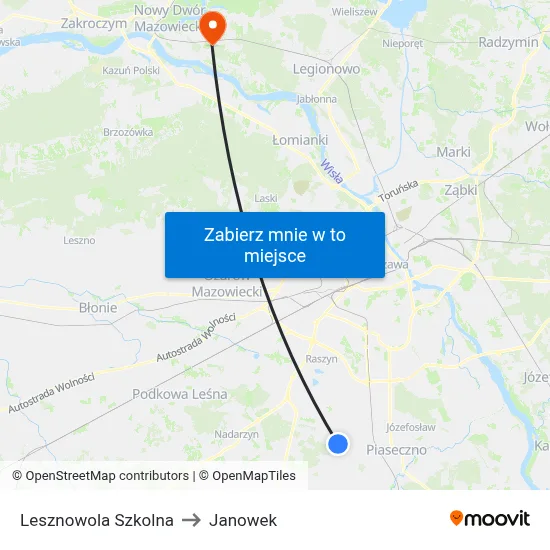 Lesznowola Szkolna to Janowek map