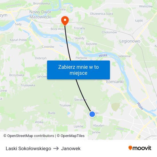 Laski Sokołowskiego to Janowek map