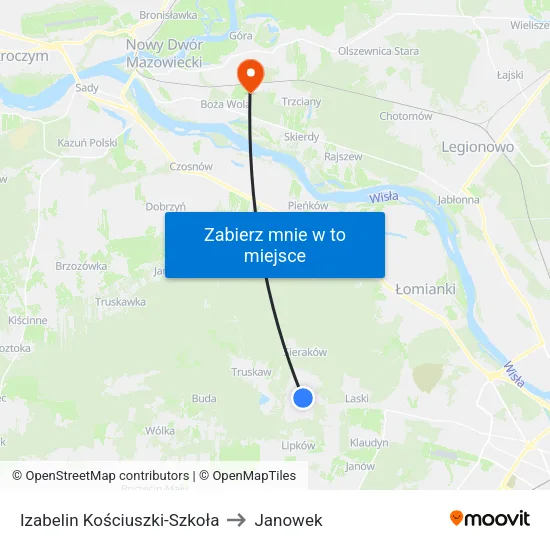 Izabelin Kościuszki - Szkoła to Janowek map