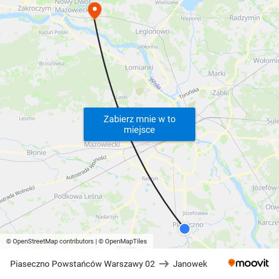 Piaseczno Powstańców Warszawy 02 to Janowek map