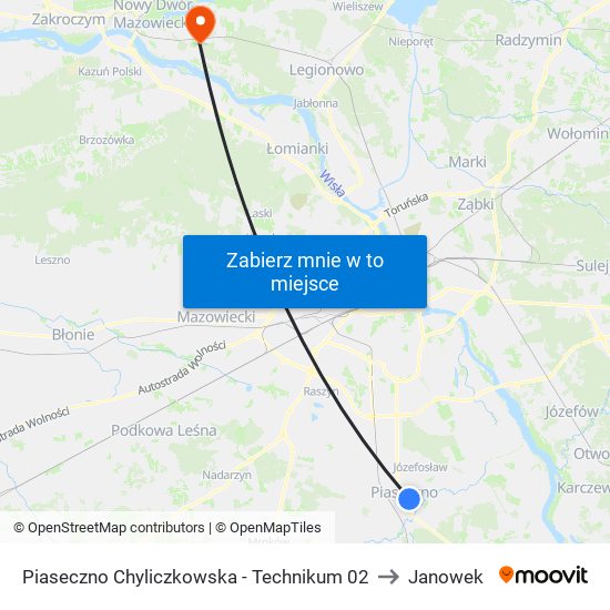 Piaseczno Chyliczkowska-Technikum to Janowek map