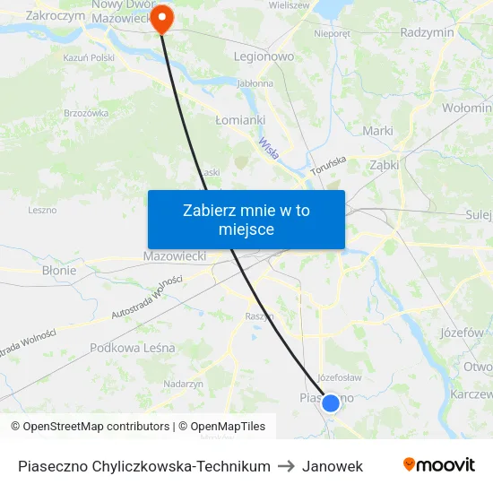 Piaseczno Chyliczkowska - Technikum to Janowek map