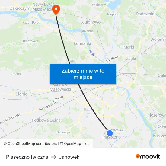 Piaseczno Iwiczna to Janowek map