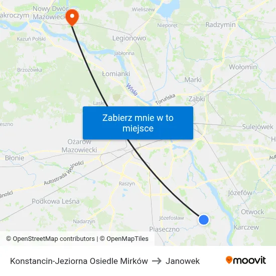Konstancin-Jeziorna Osiedle Mirków to Janowek map