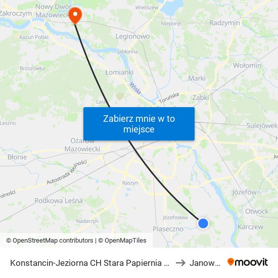 Konstancin-Jeziorna CH Stara Papiernia to Janowek map