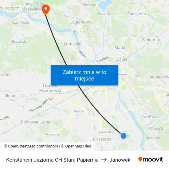 Konstancin-Jeziorna CH Stara Papiernia to Janowek map