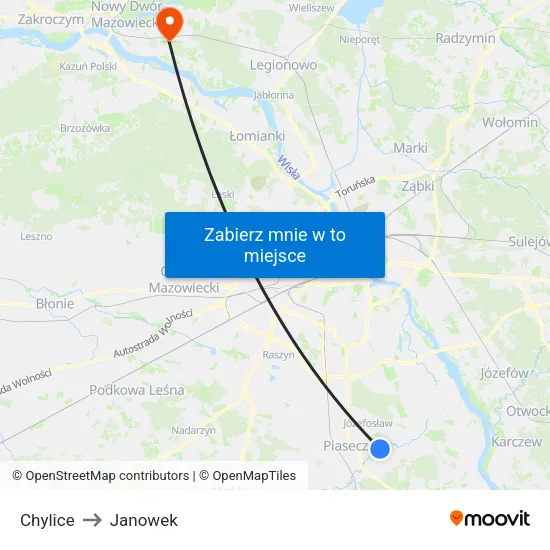 Chylice to Janowek map