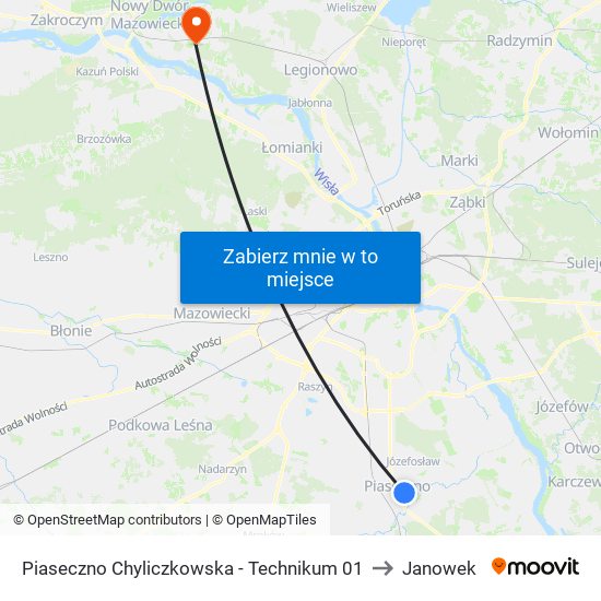 Piaseczno Chyliczkowska - Technikum 01 to Janowek map