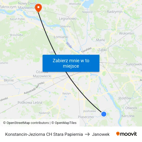 Konstancin-Jeziorna CH Stara Papiernia to Janowek map