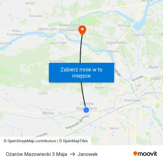 Ożarów Mazowiecki 3 Maja to Janowek map