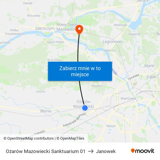 Ożarów Mazowiecki Sanktuarium to Janowek map