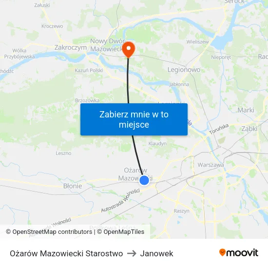Ożarów Mazowiecki Starostwo to Janowek map