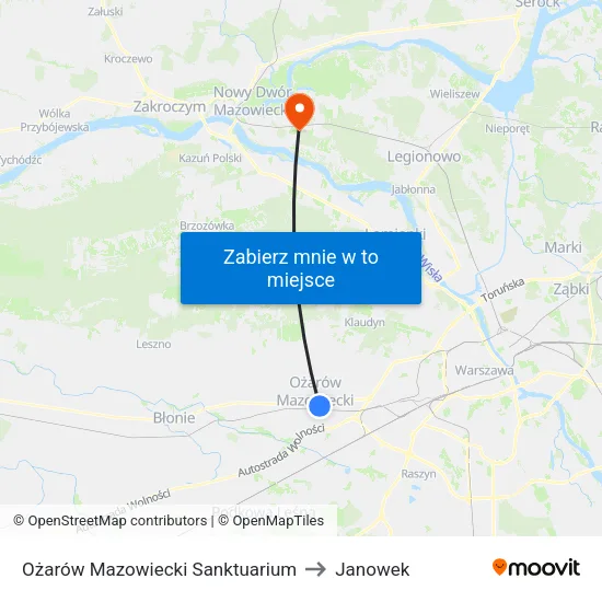 Ożarów Mazowiecki Sanktuarium to Janowek map