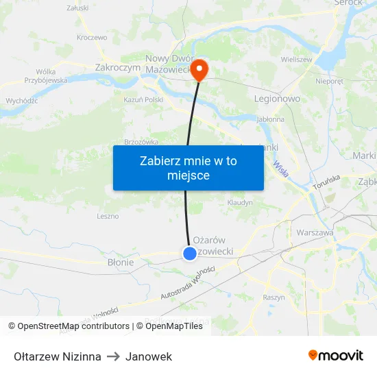 Ołtarzew Nizinna to Janowek map