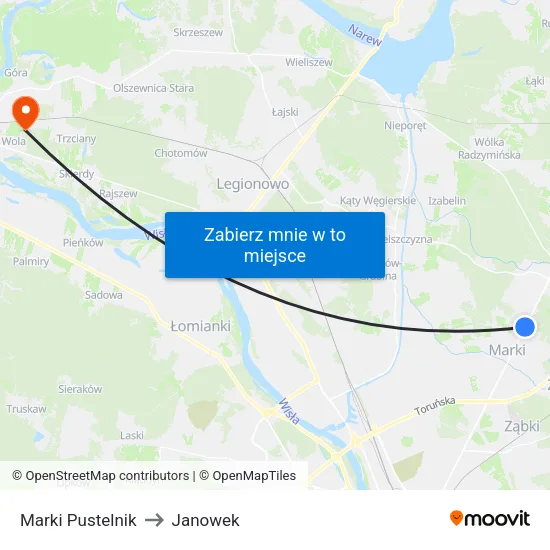 Marki Pustelnik to Janowek map