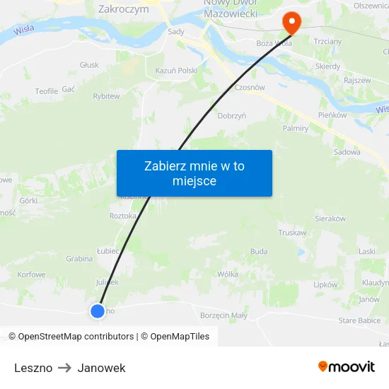 Leszno to Janowek map