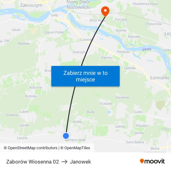 Zaborów Wiosenna to Janowek map