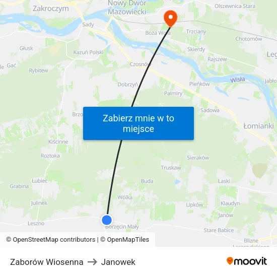 Zaborów Wiosenna to Janowek map