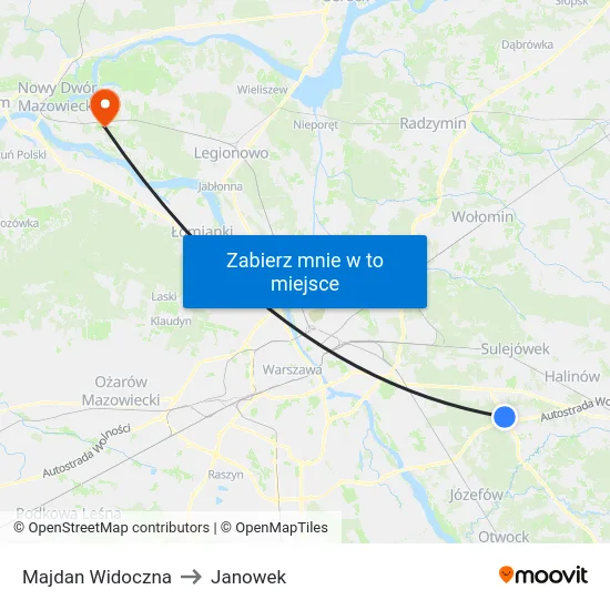 Majdan Widoczna to Janowek map