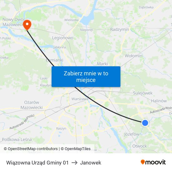 Wiązowna Urząd Gminy 01 to Janowek map