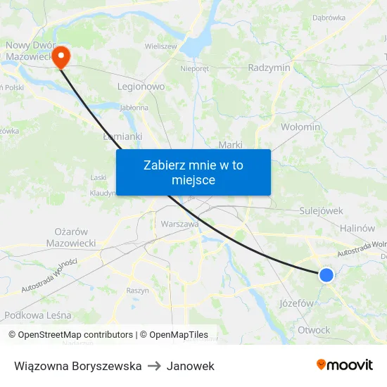 Wiązowna Boryszewska to Janowek map