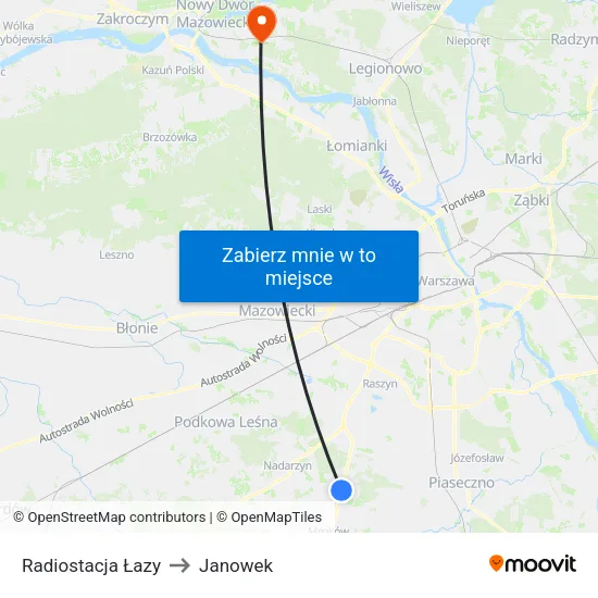 Radiostacja Łazy to Janowek map