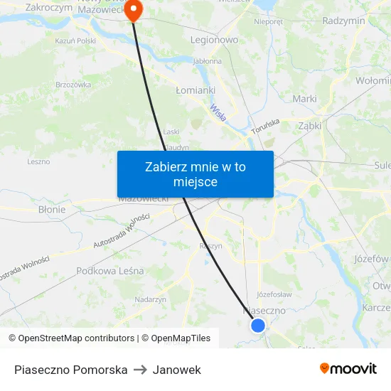 Piaseczno Pomorska to Janowek map