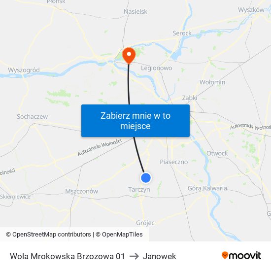 Warszawianka Brzozowa to Janowek map