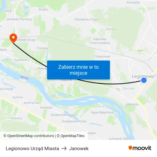 Legionowo Urząd Miasta to Janowek map