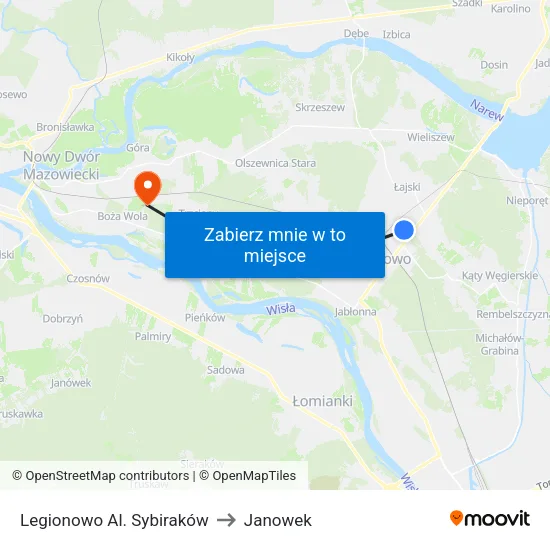 Legionowo Al. Sybiraków to Janowek map