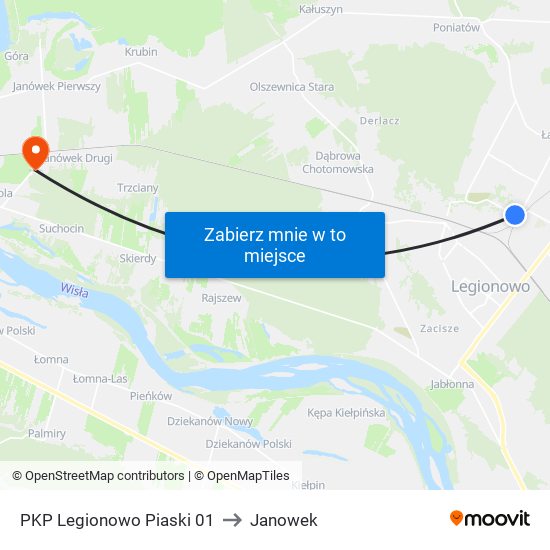 PKP Legionowo Piaski to Janowek map