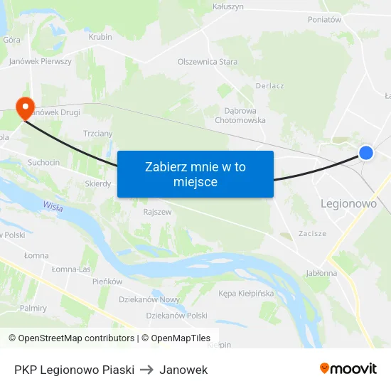PKP Legionowo Piaski to Janowek map