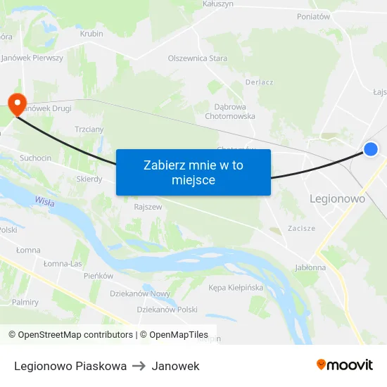 Legionowo Piaskowa to Janowek map