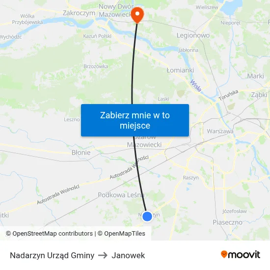 Nadarzyn Urząd Gminy to Janowek map