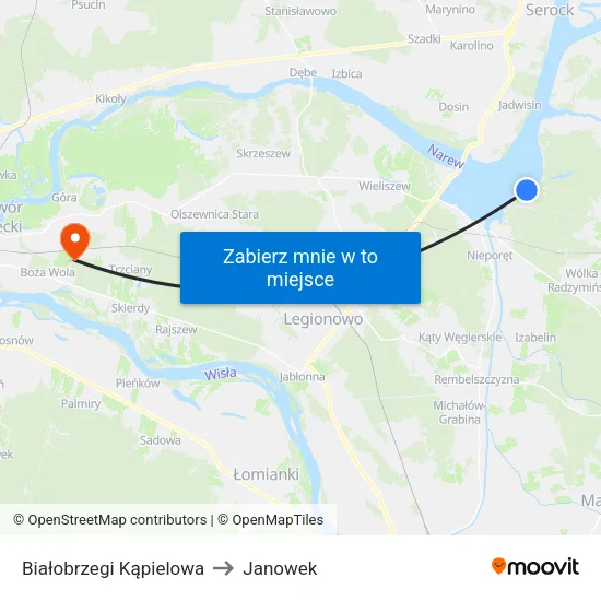 Białobrzegi Kąpielowa to Janowek map
