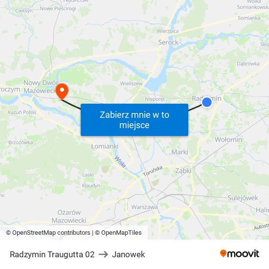 Radzymin Traugutta 02 to Janowek map