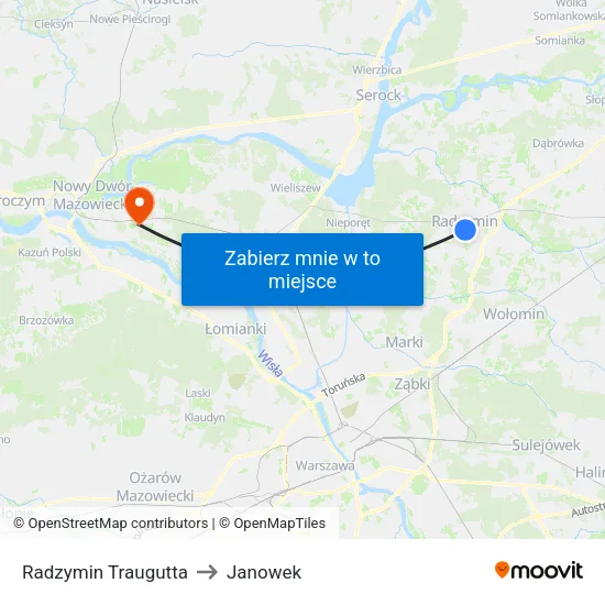 Radzymin Traugutta to Janowek map