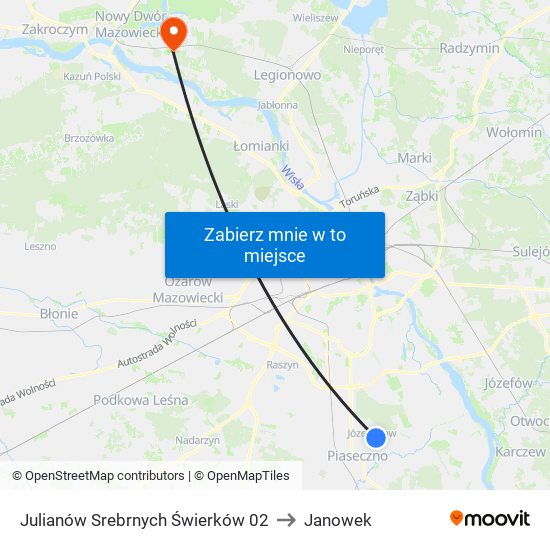 Julianów Srebrnych Świerków to Janowek map