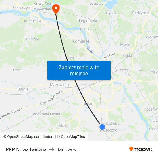 PKP Nowa Iwiczna to Janowek map