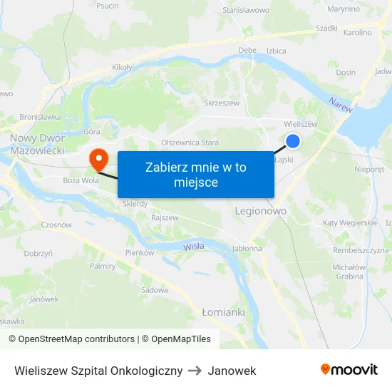 Wieliszew Szpital Onkologiczny to Janowek map