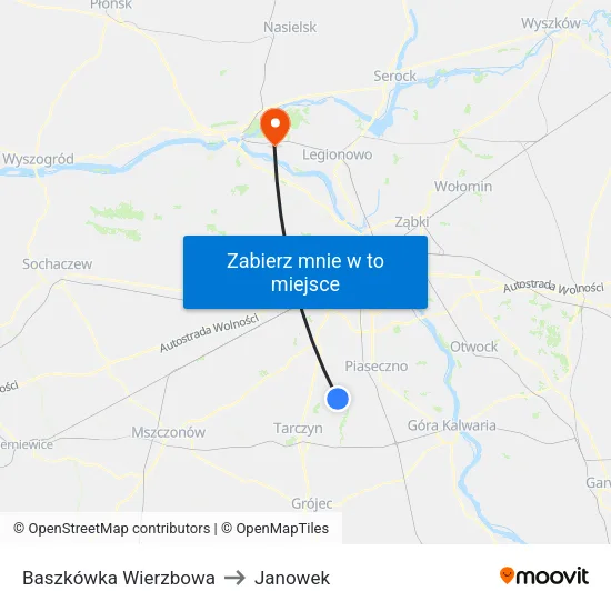 Baszkówka Wierzbowa to Janowek map