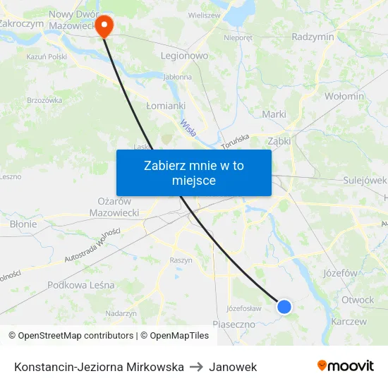 Konstancin-Jeziorna Mirkowska to Janowek map
