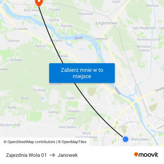 Zajezdnia Wola 01 to Janowek map