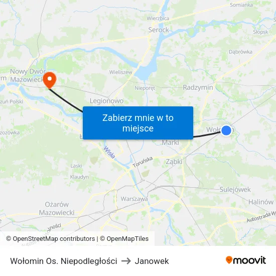 Wołomin Os. Niepodległości to Janowek map