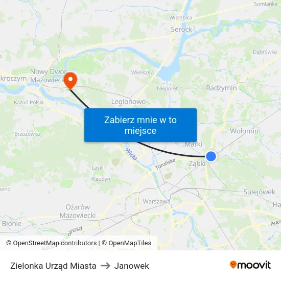 Zielonka Urząd Miasta to Janowek map